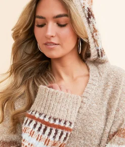 Tops | BKE Hooded V-Neck Sweater Beige