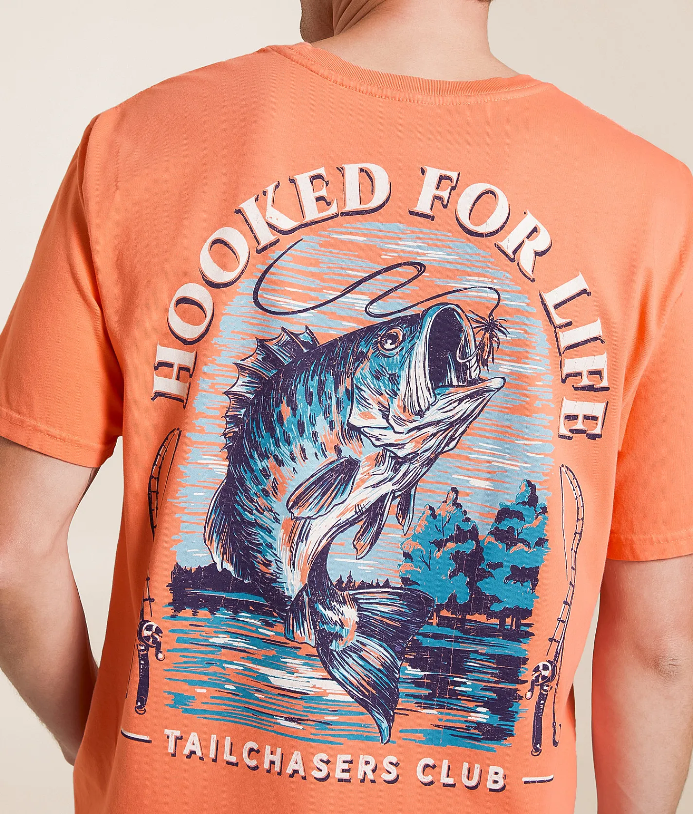 Tail Chasers Club Hooked For Life T-Shirt Fusion Coral Sale