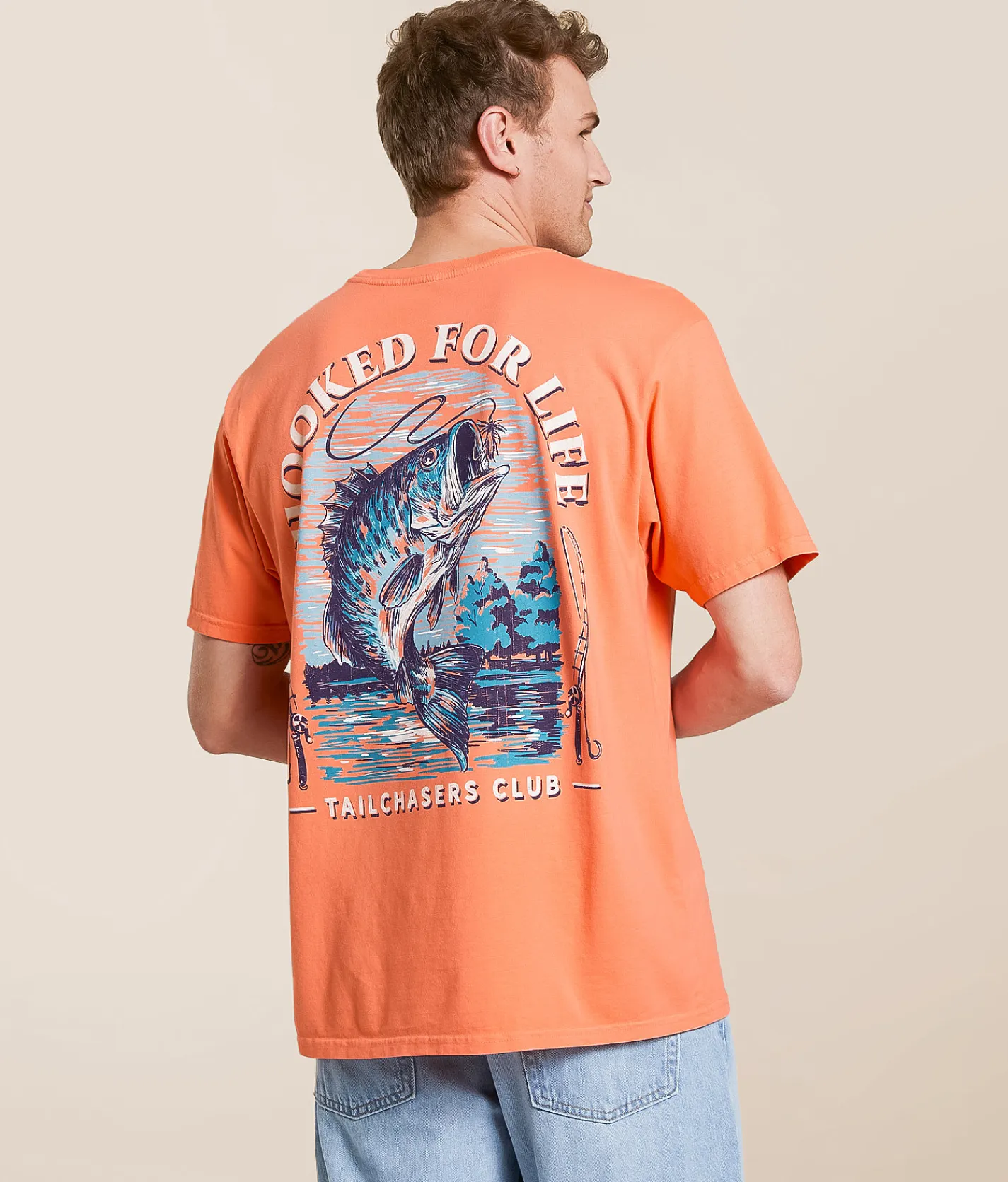 Tail Chasers Club Hooked For Life T-Shirt Fusion Coral Sale