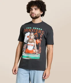Ripple Junction® Hooters Vintage Las Vegas T-Shirt Black Pigment Dye New