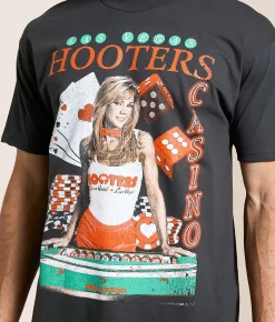 Ripple Junction® Hooters Vintage Las Vegas T-Shirt Black Pigment Dye New