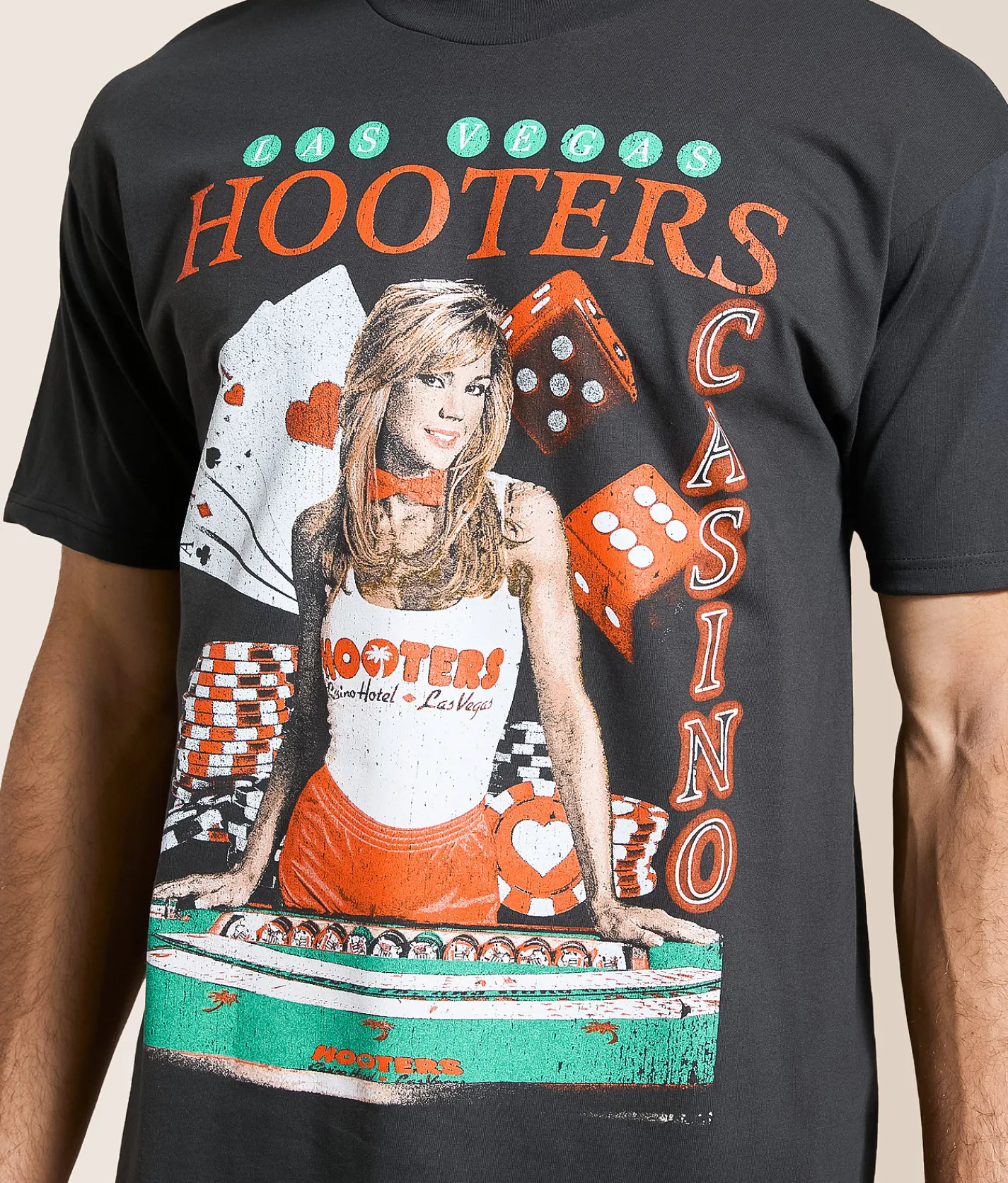 Ripple Junction® Hooters Vintage Las Vegas T-Shirt Black Pigment Dye New