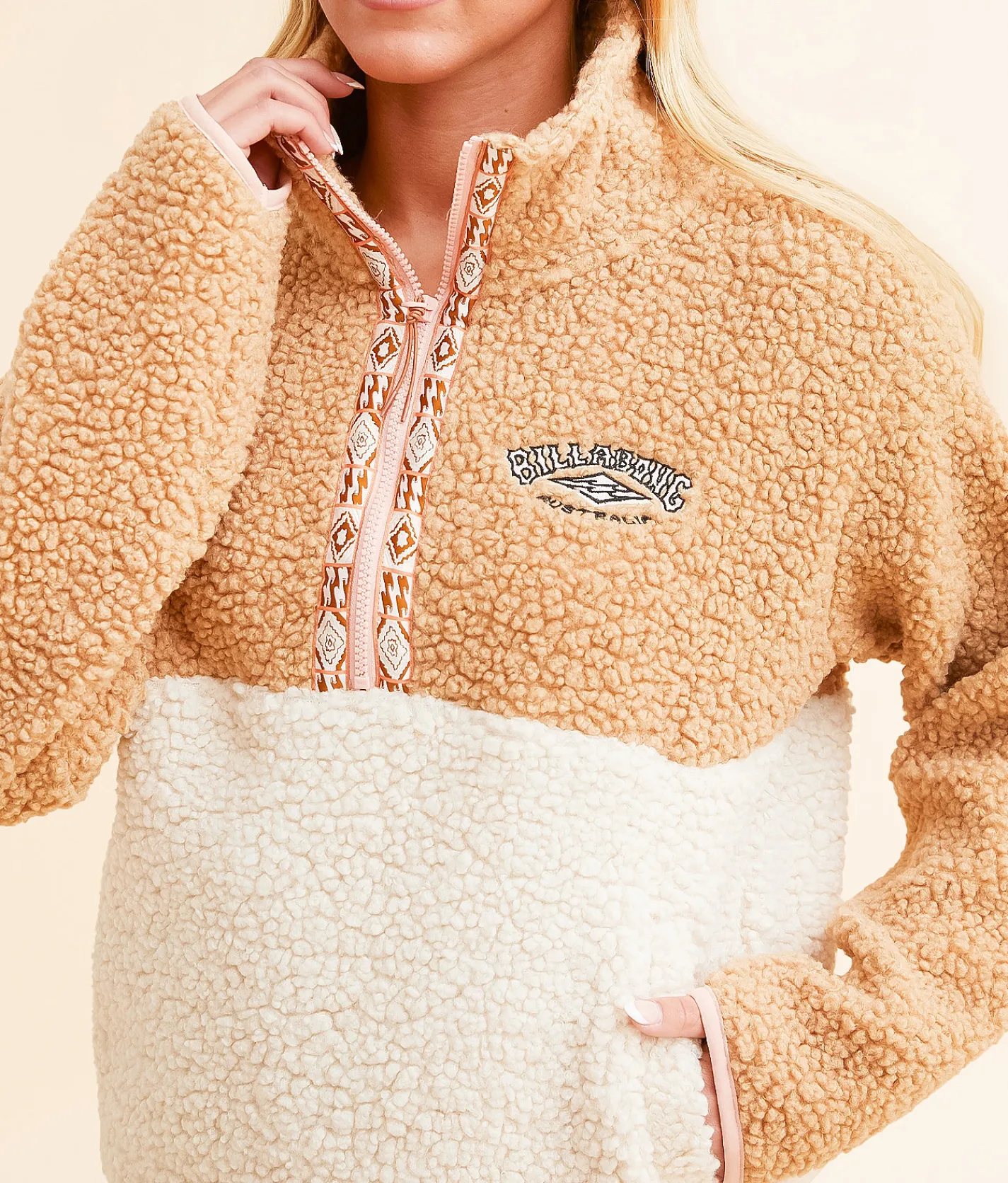 Billabong Horizon Half Zip Sherpa Pullover Wet Sand