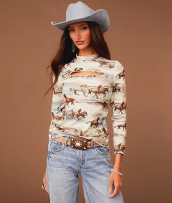 Tops | Sterling & Stitch Horse Print Top Multi