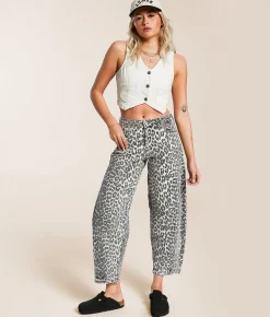 KanCan Horseshoe Cheetah Print Stretch Jean Beige Hot