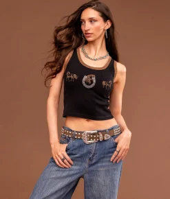 Tops | Sterling & Stitch Horseshoe Cropped Tank Top Washed Black