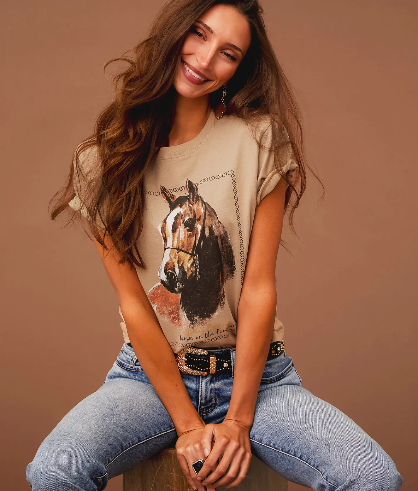Tops | Sterling & Stitch Horses On The Horizon T-Shirt Cobblestone