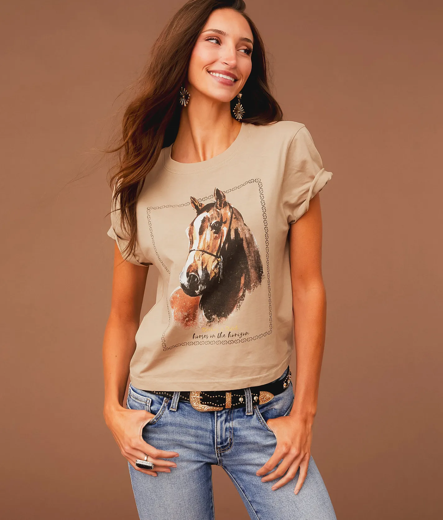 Tops | Sterling & Stitch Horses On The Horizon T-Shirt Cobblestone