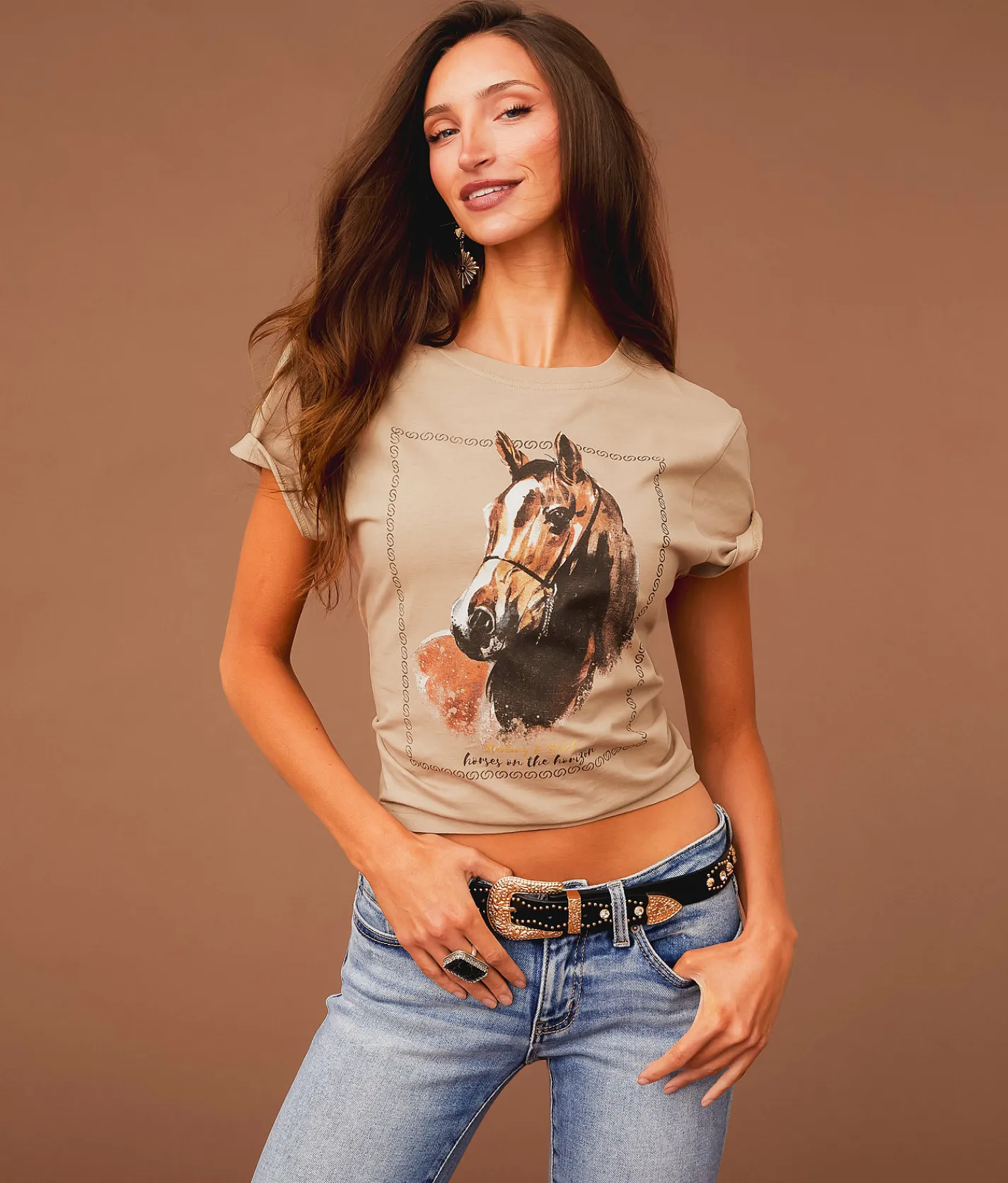 Tops | Sterling & Stitch Horses On The Horizon T-Shirt Cobblestone