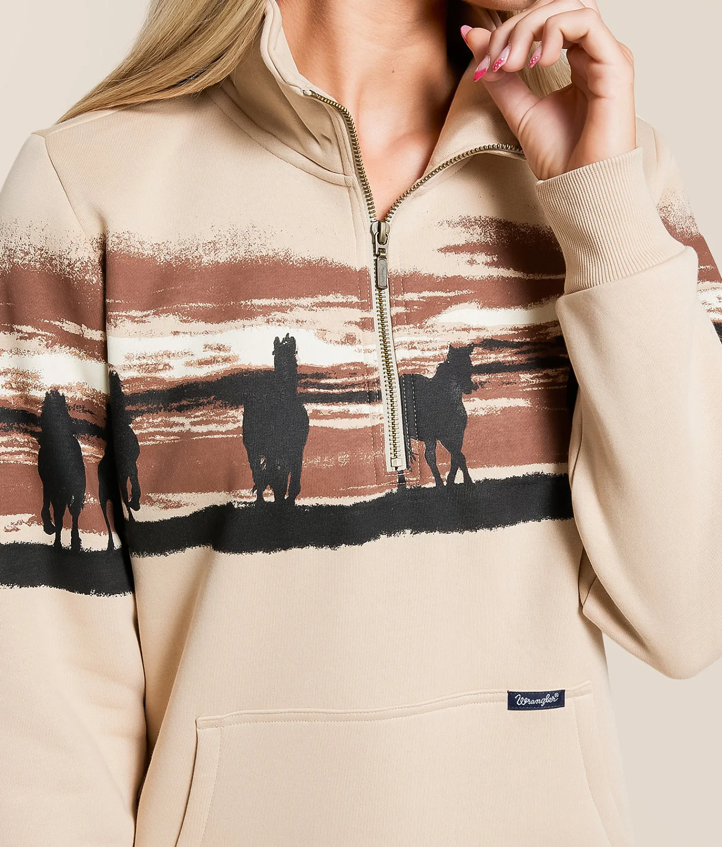 Wrangler® Horses Quarter Zip Pullover Cream