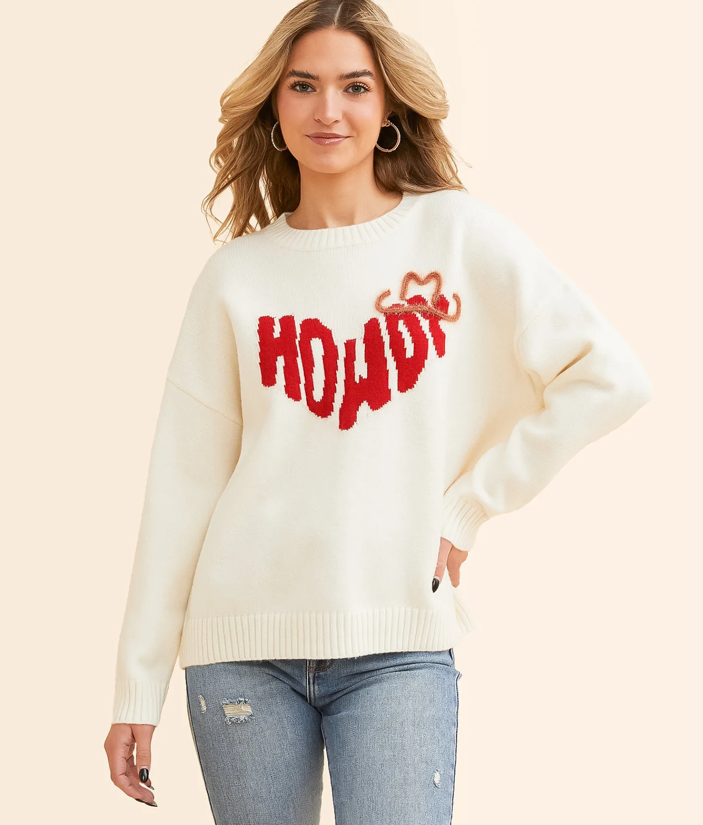 Tops | Pretty Garbage Howdy Sweater Cream