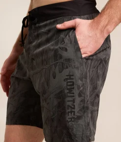 Bottoms|Swimwear | Affliction Howitzer Oak Tree Leaves Camo Stretch Boardshort Dk Charcoal Heather