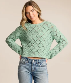 Tops | Z Supply Hullen Crochet Sweater Crystal Green