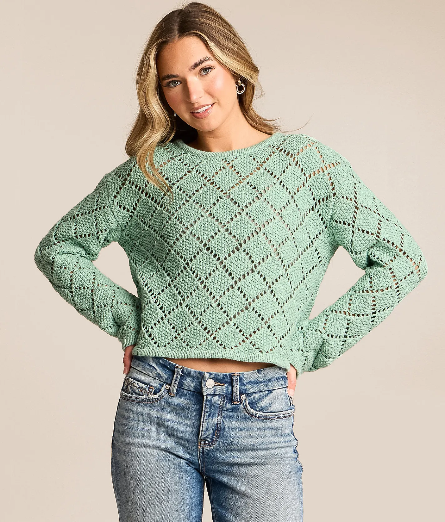 Tops | Z Supply Hullen Crochet Sweater Crystal Green