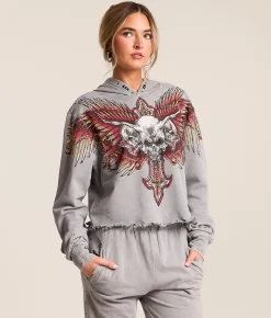 Affliction Hyper Speed Cropped Hoodie Silver Lava Wash Outlet