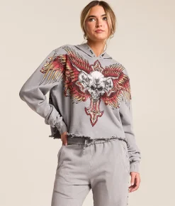 Affliction Hyper Speed Cropped Hoodie Silver Lava Wash Outlet