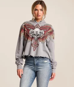 Affliction Hyper Speed Cropped Hoodie Silver Lava Wash Outlet