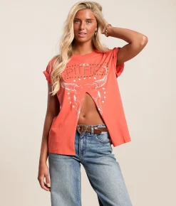 Tops | Modish Rebel I'm A Spitfire Oversized T-Shirt Red Orange