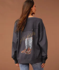 Sterling & Stitch If The Boot Fits Pullover Washed Black Online