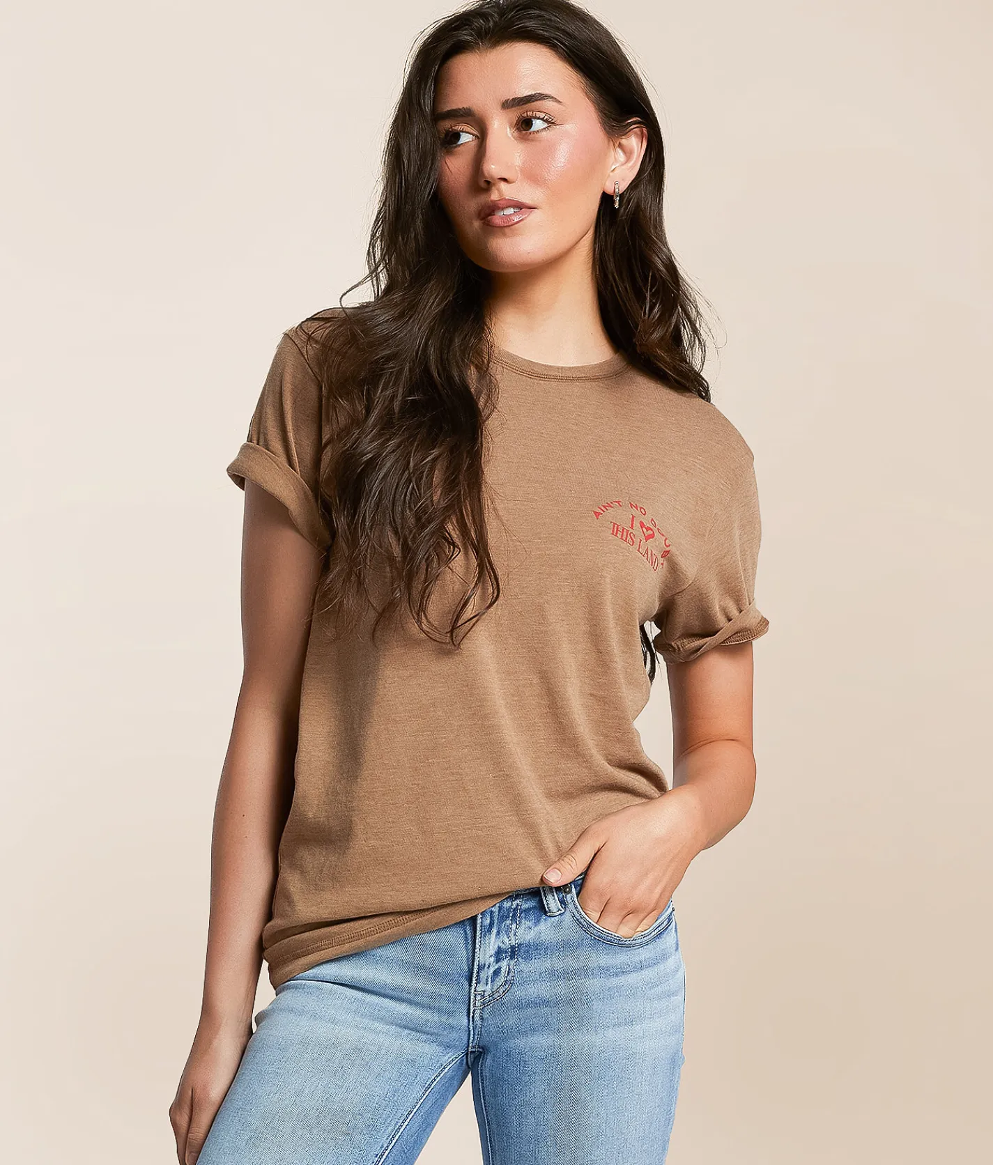 Southern Bliss I Love This Land T-Shirt Brown New