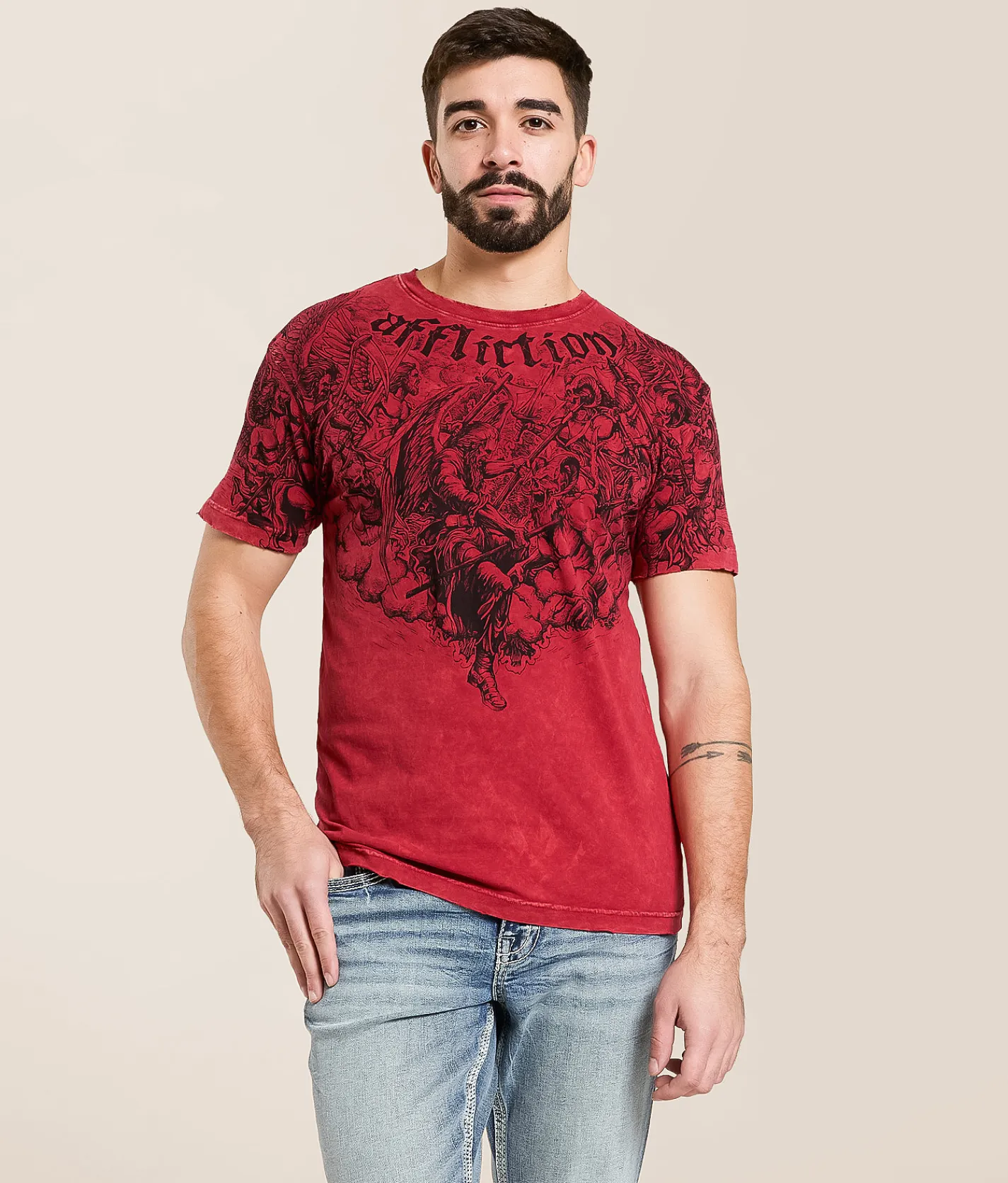 Affliction Immortal Burden T-Shirt Affliction Red Lava Wash
