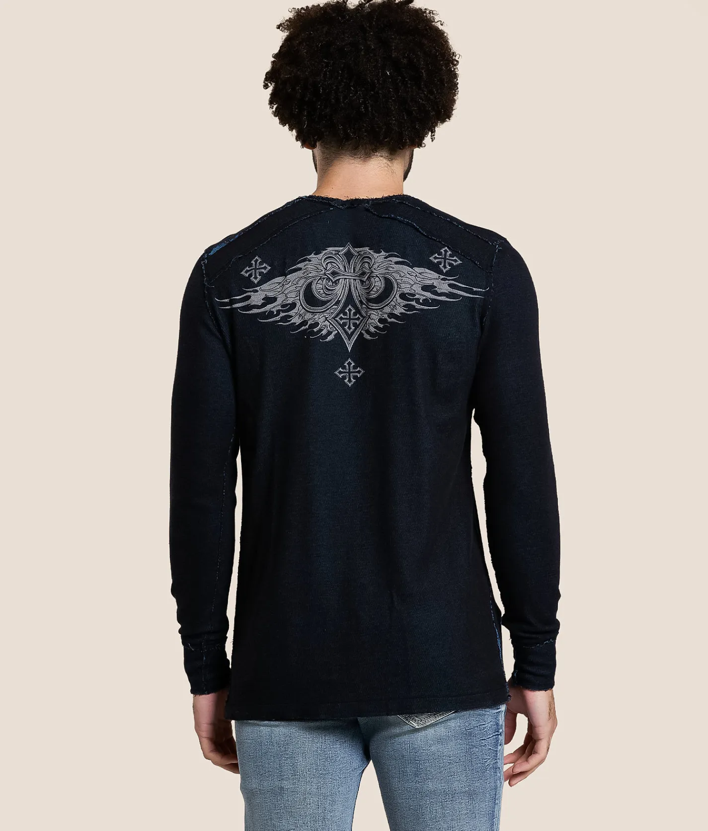 Affliction Indian Chief Reversible Thermal Aegean Blue Black Clearance