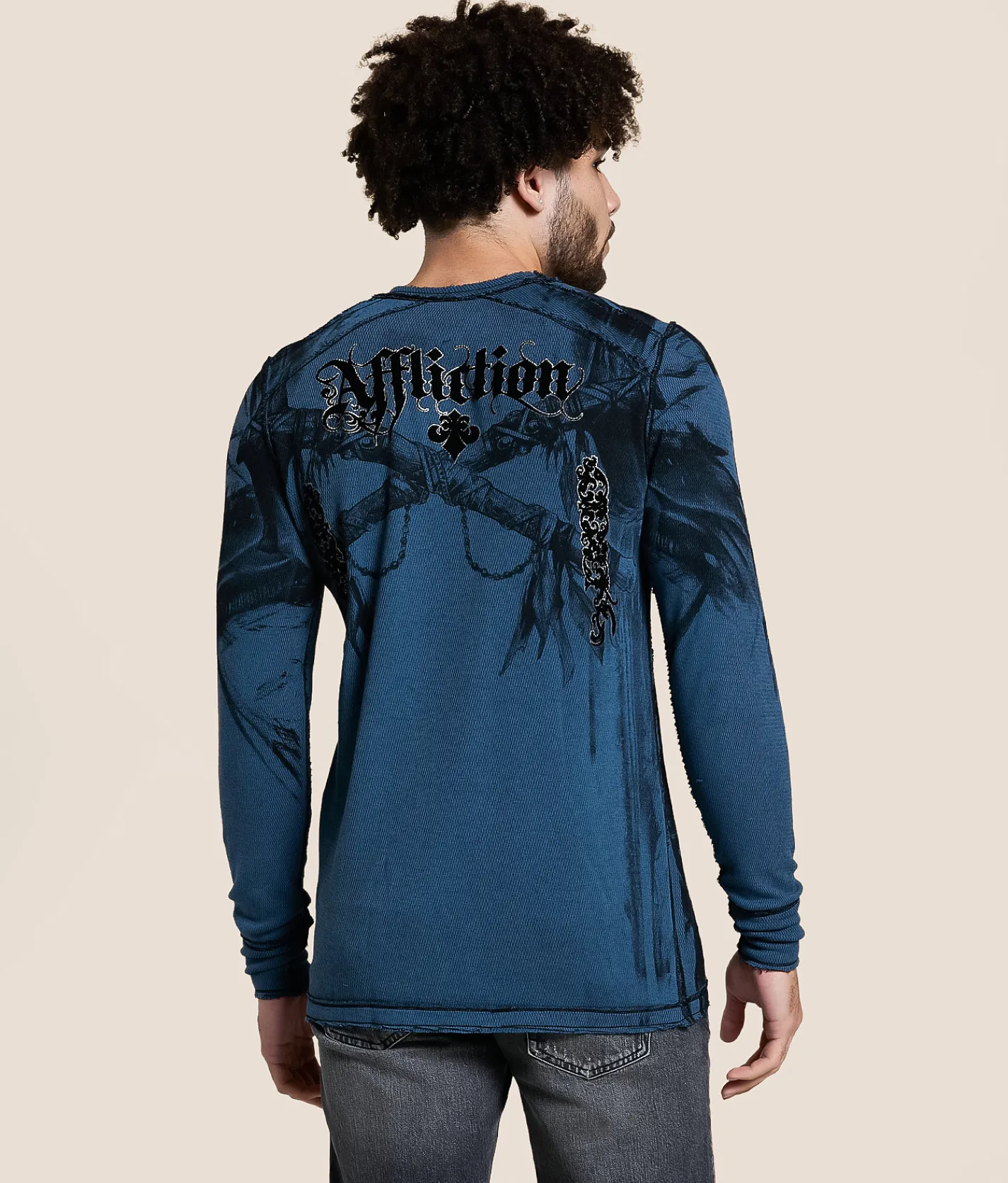 Affliction Indian Chief Reversible Thermal Aegean Blue Black Clearance