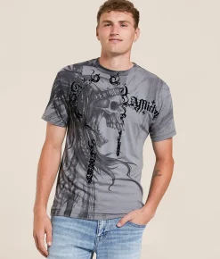 Tops|Graphic T-Shirts | Affliction Indian Chief T-Shirt Silver