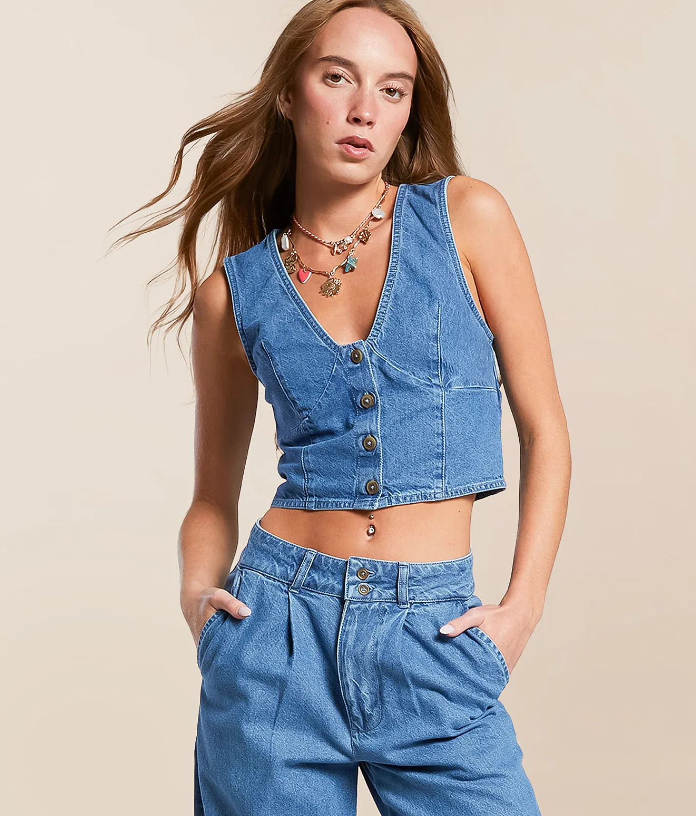 Billabong Indigo Skies Cropped Denim Vest Salt Washed Clearance