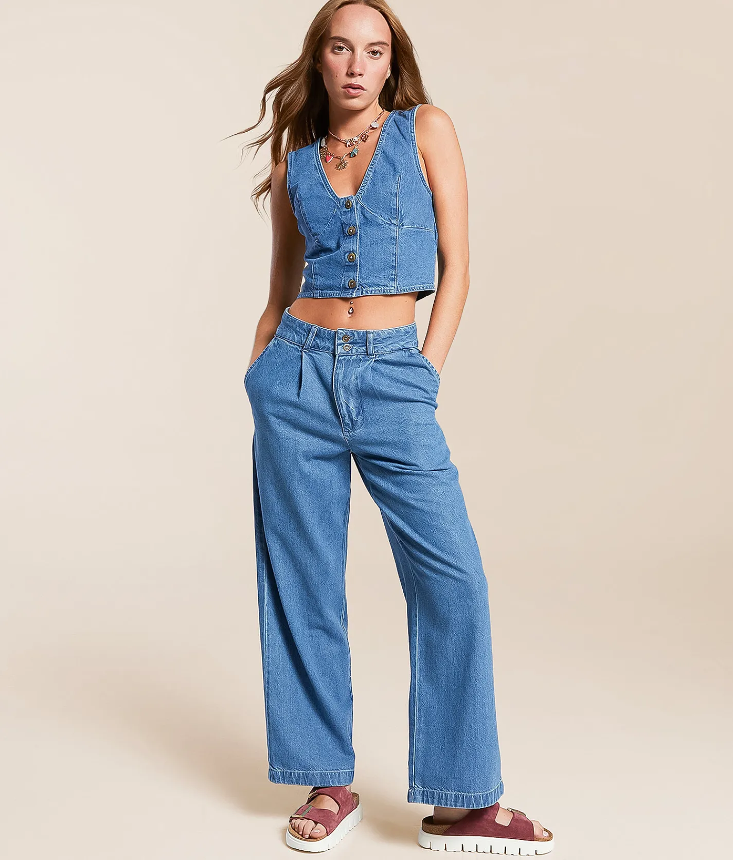 Billabong Indigo Skies Cropped Denim Vest Salt Washed Clearance