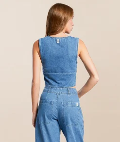 Billabong Indigo Skies Cropped Denim Vest Salt Washed Clearance