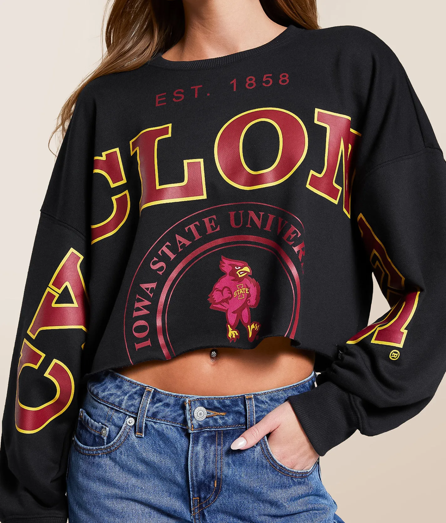 Gameday SOCIAL® Iowa State Cyclones Cropped Pullover Black Clearance