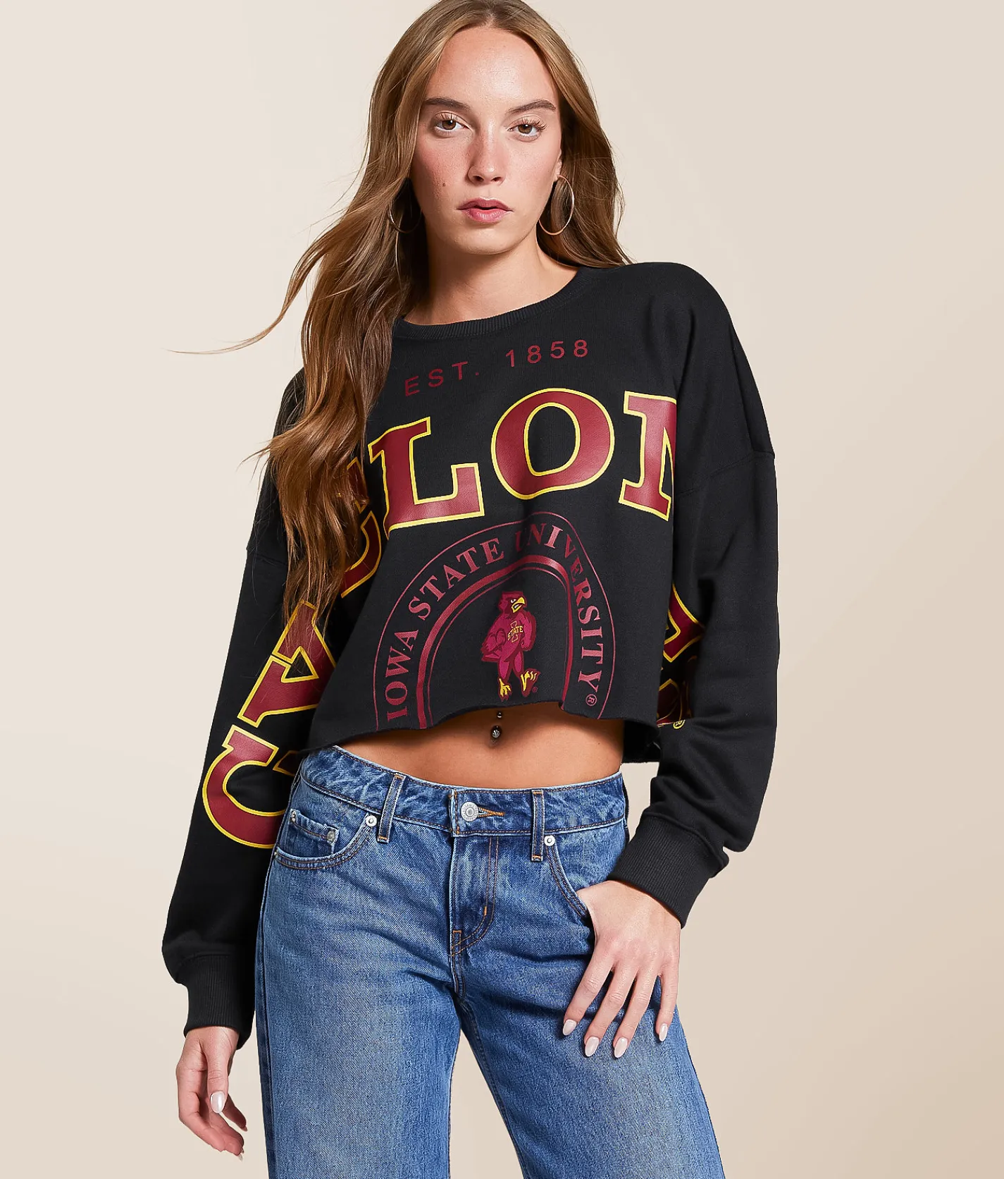 Gameday SOCIAL® Iowa State Cyclones Cropped Pullover Black Clearance