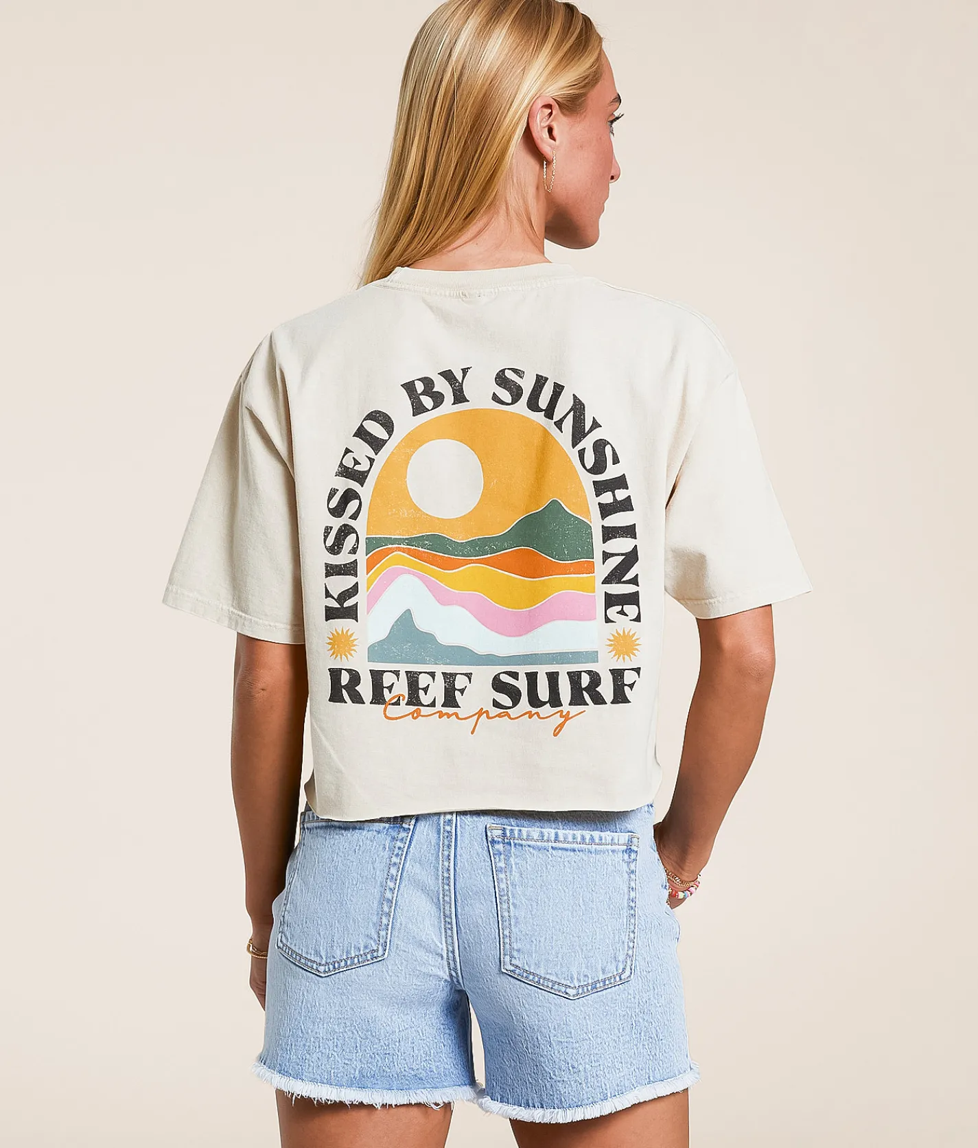 Tops | Reef Iris Cropped T-Shirt Fog Acid Wash