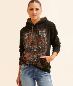 Affliction Iron Eagle Hooded Sweatshirt Black Rustic Brown Lava