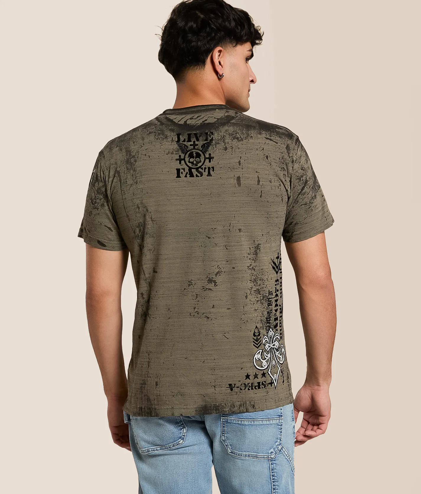 Tops|Graphic T-Shirts | Affliction Iron Thunder T-Shirt Moonmist