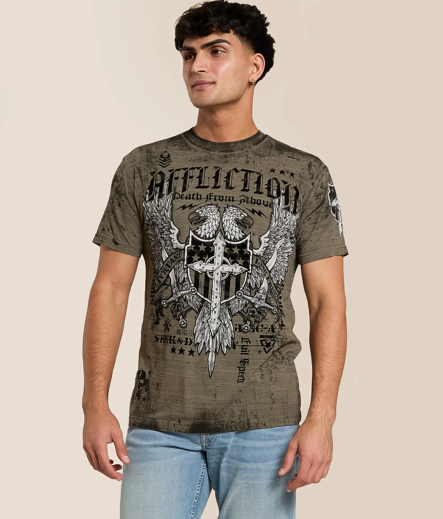 Tops|Graphic T-Shirts | Affliction Iron Thunder T-Shirt Moonmist