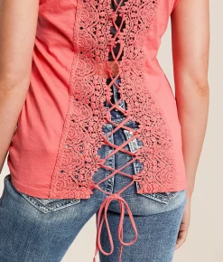 Affliction Iron Twist T-Shirt Coral Paradise Reactive Clearance