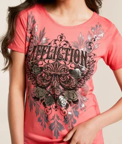 Affliction Iron Twist T-Shirt Coral Paradise Reactive Clearance