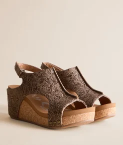 Very G Isabella Tooled Wedge Sandal Brown New