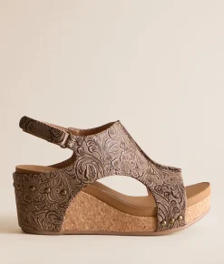 Very G Isabella Tooled Wedge Sandal Brown New