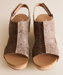 Very G Isabella Tooled Wedge Sandal Brown New