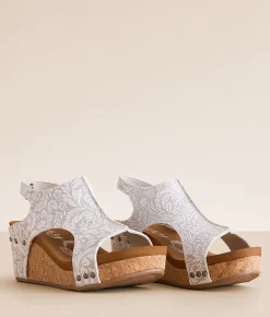 Very G Isabella Western Wedge Sandal Lt Grey New