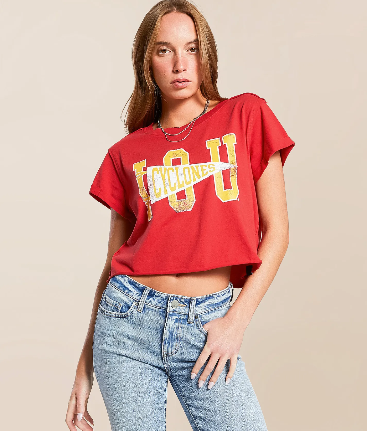Gameday SOCIAL® ISU Cropped Cyclones Flag T-Shirt Red Online