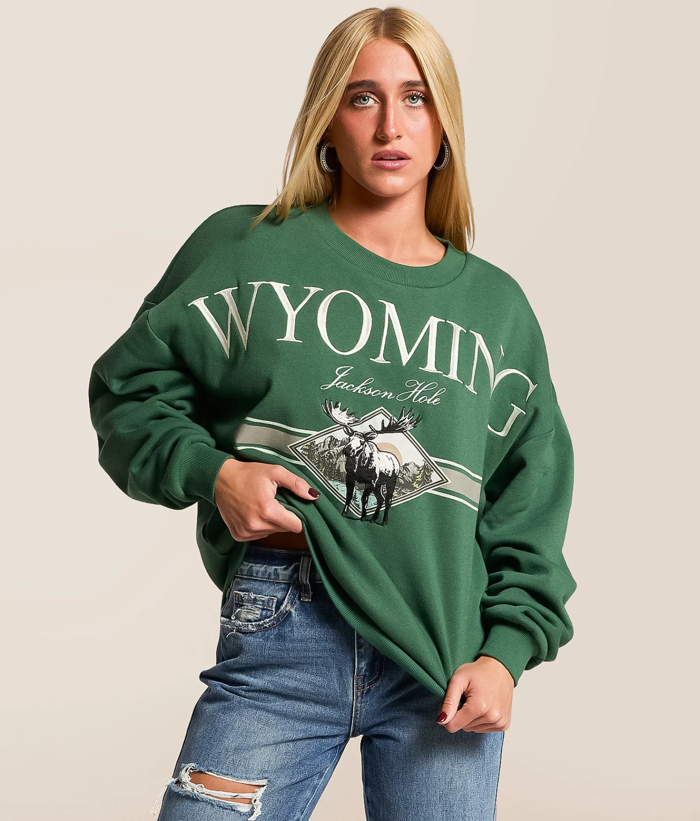 Modish Rebel Jackson Hole Wyoming Oversized Pullover Trekking Green Best