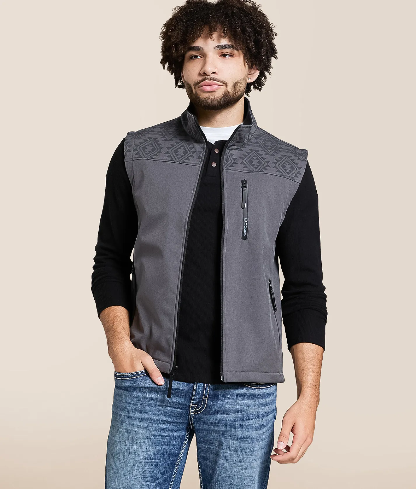 Hooey Jackson Softshell Aztec Vest Black Grey Online