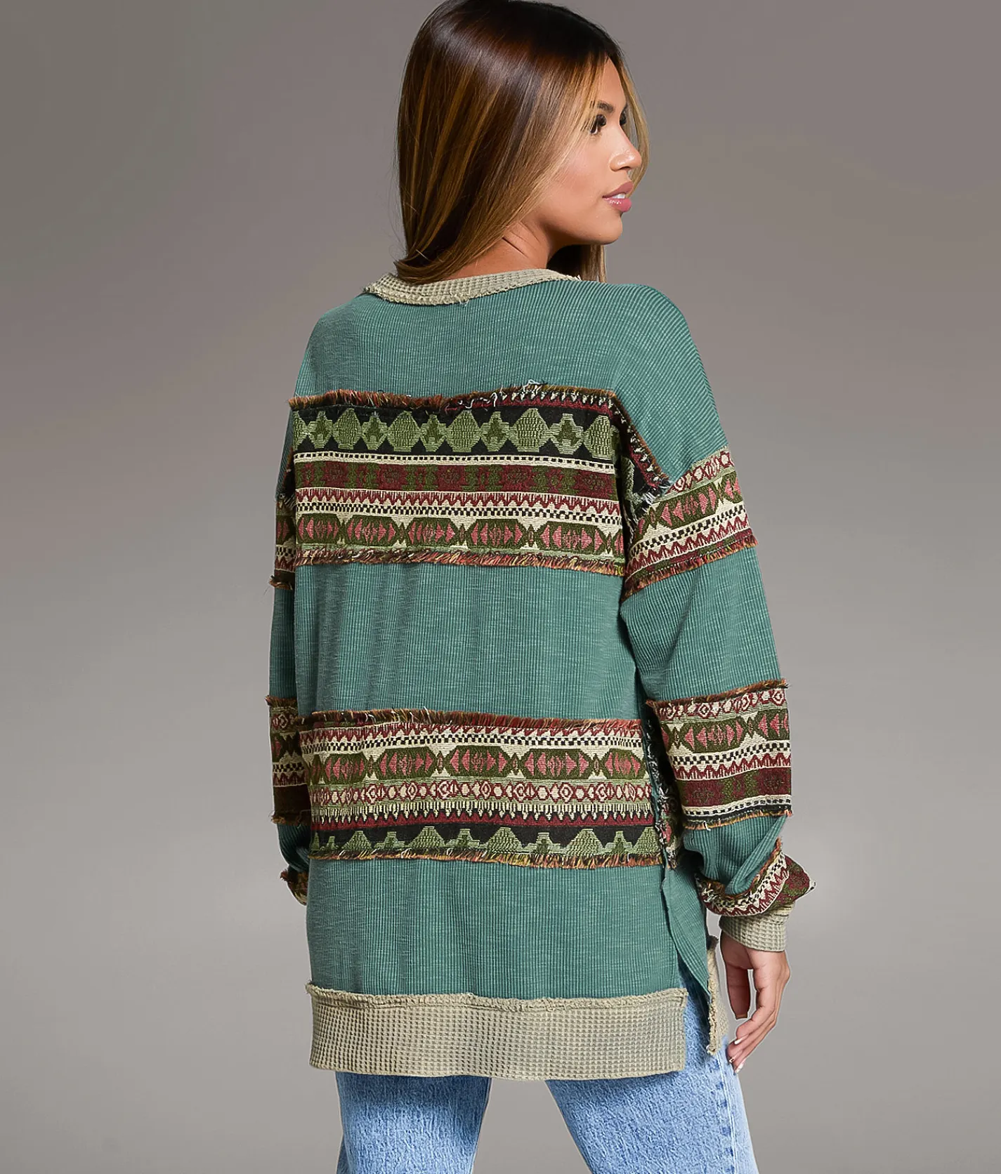 Tops | BKE Jacquard Applique Fringe Oversized Top Assorted
