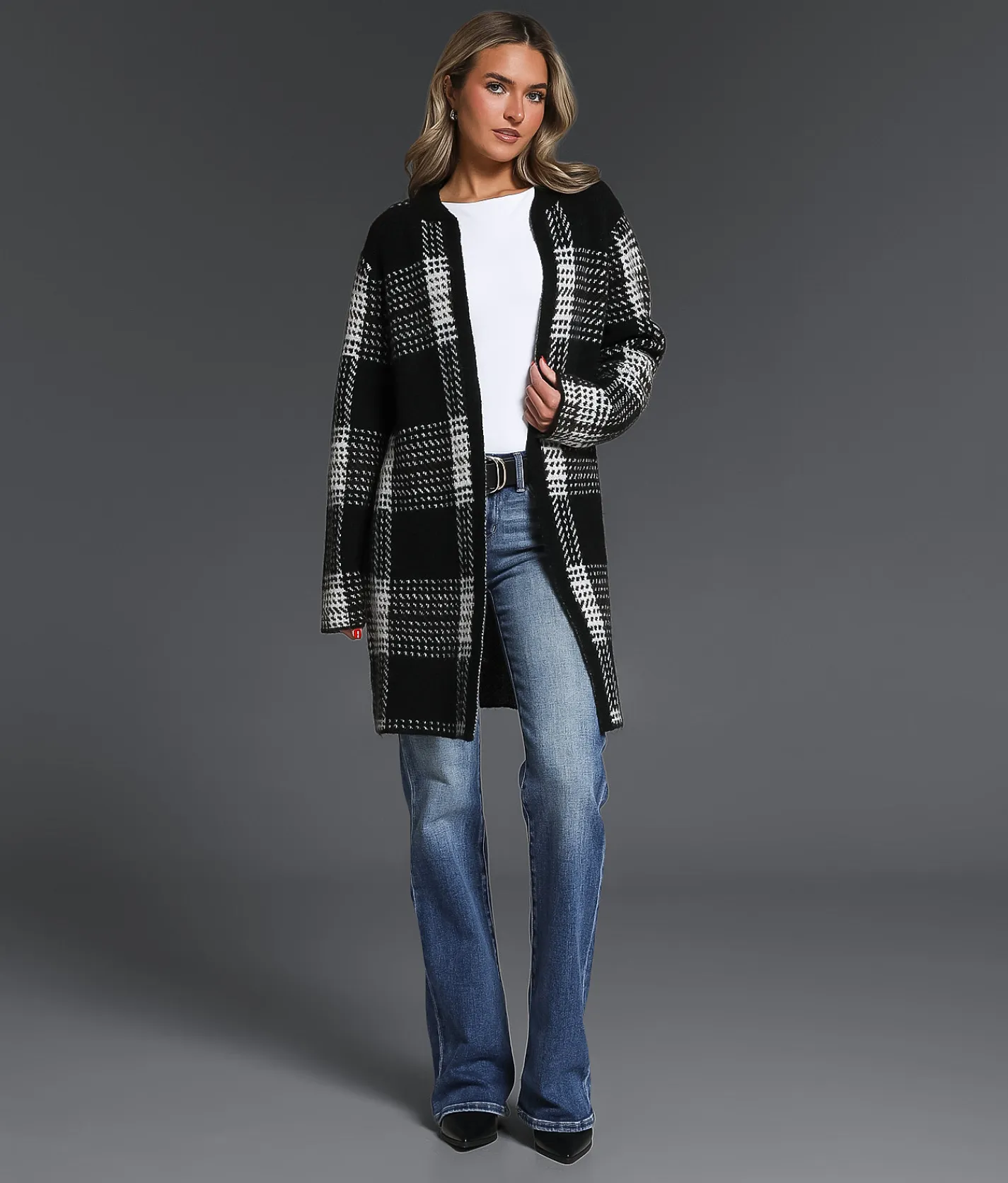 Buckle Black Jacquard Flyaway Cardigan Sweater Black Cream Clearance