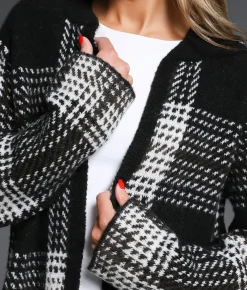 Buckle Black Jacquard Flyaway Cardigan Sweater Black Cream Clearance