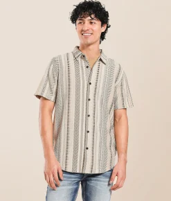 Nova Industries Jacquard Knit Shirt Tan Black Clearance